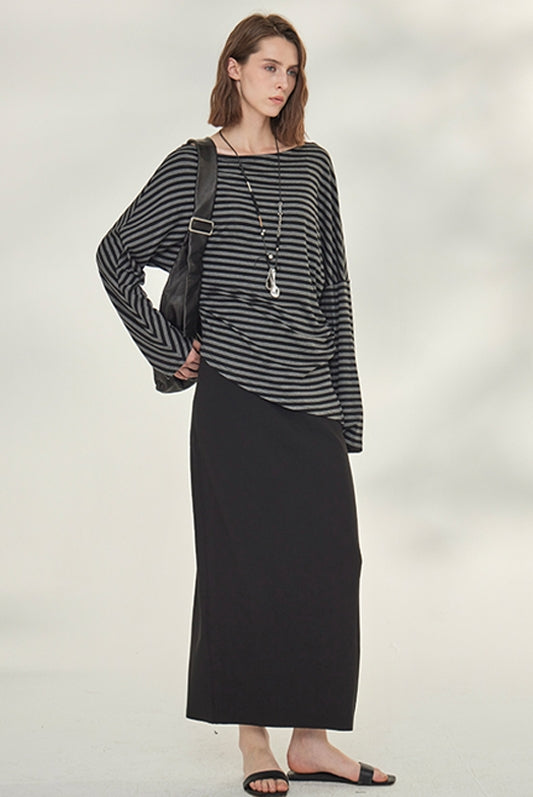 Striped Tops Or Stretch Slim Skirt_BDHL7739