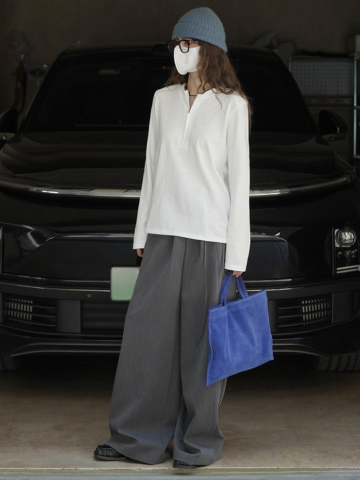Simple Half-Zip Long-Sleeved Tops_BDHL7776