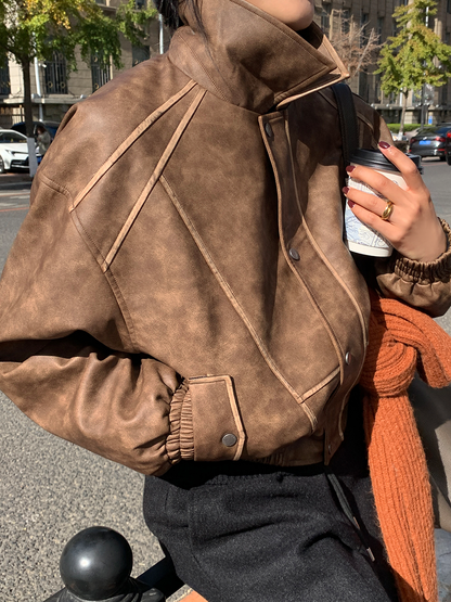 Retro PU leather jacket_BDHL5410