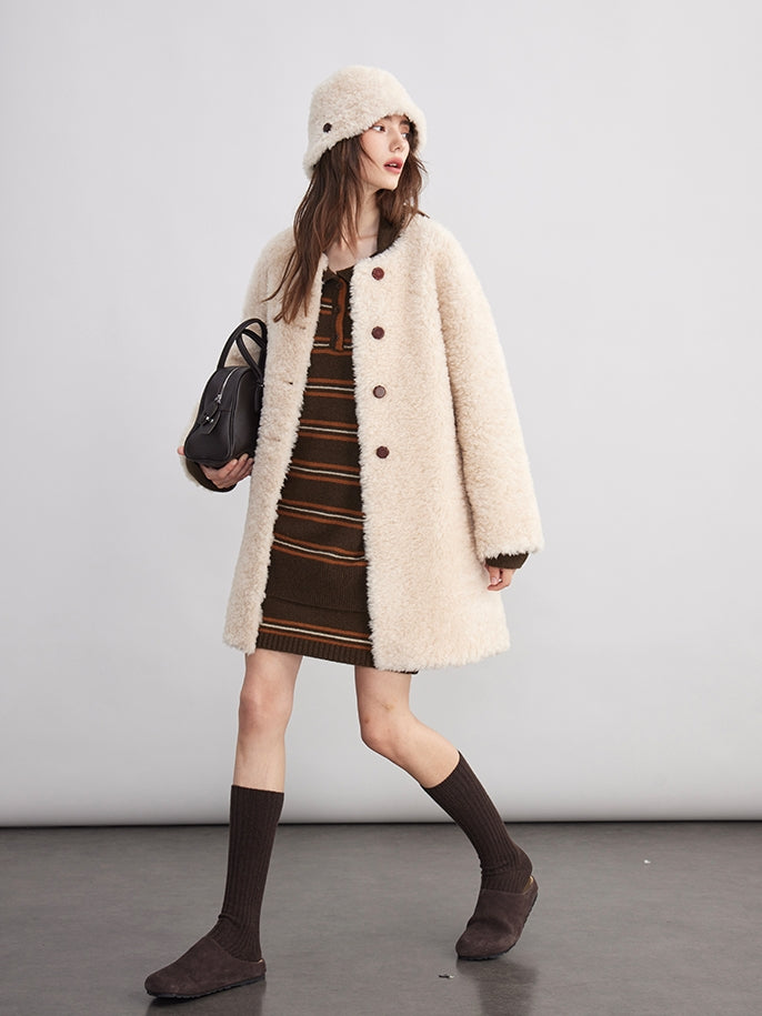 Fluffy Collarless Coat_BDHL7940