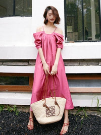 Strap Off-Shoulder Gathered Dress_BDHL6251