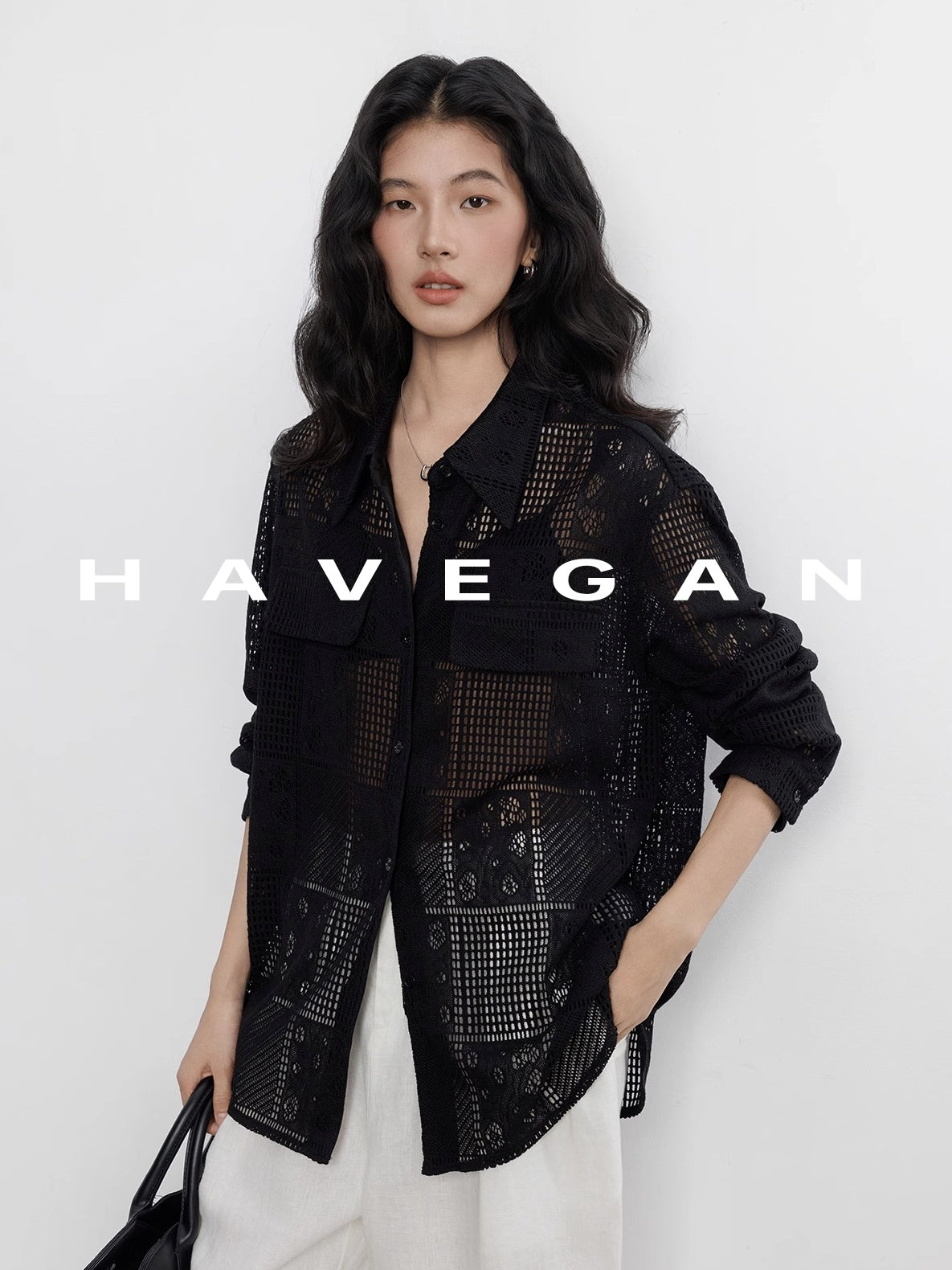 Hollow Lace Knitted Shirt Jacket_BDHL7367