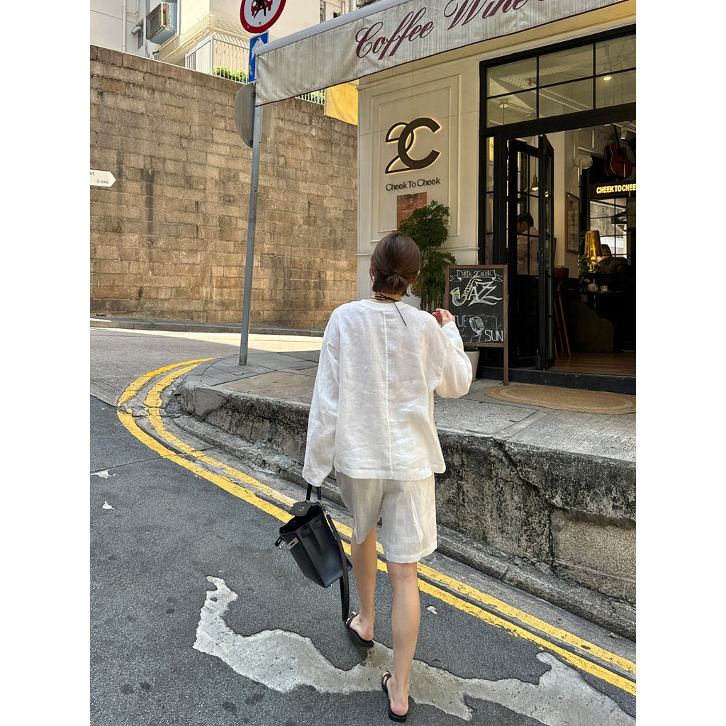 Linen Loose Top and Casual Shorts_BDHL8213