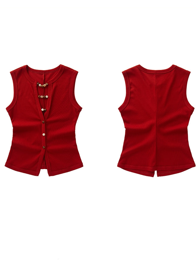 Beaded V-Neck Sleeveless Tops_BDHL7540