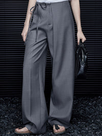 Grey Waist Tie Wide Pants_BDHL7035