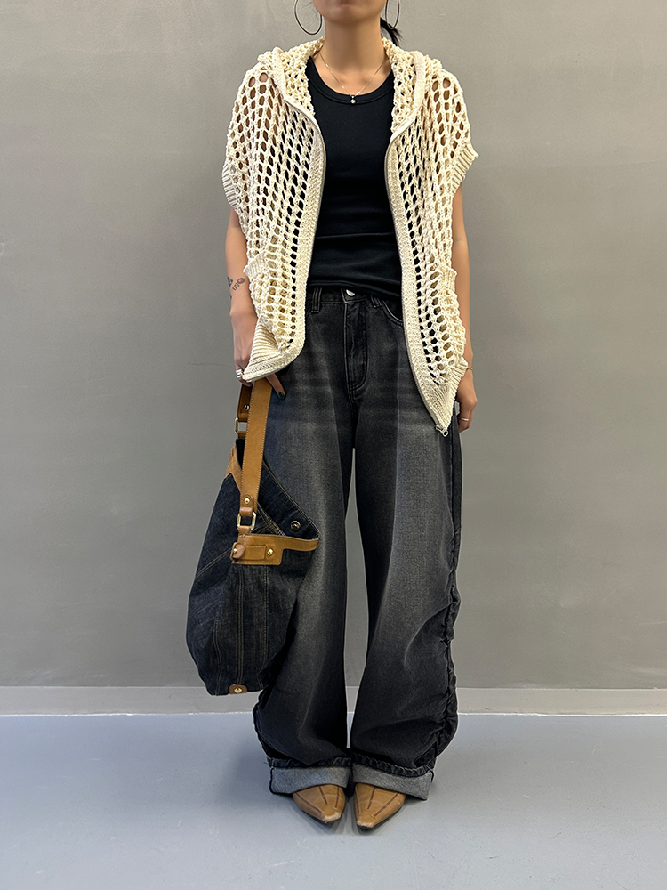 Hooded Hollow Knit Cardigan_BDHL7157