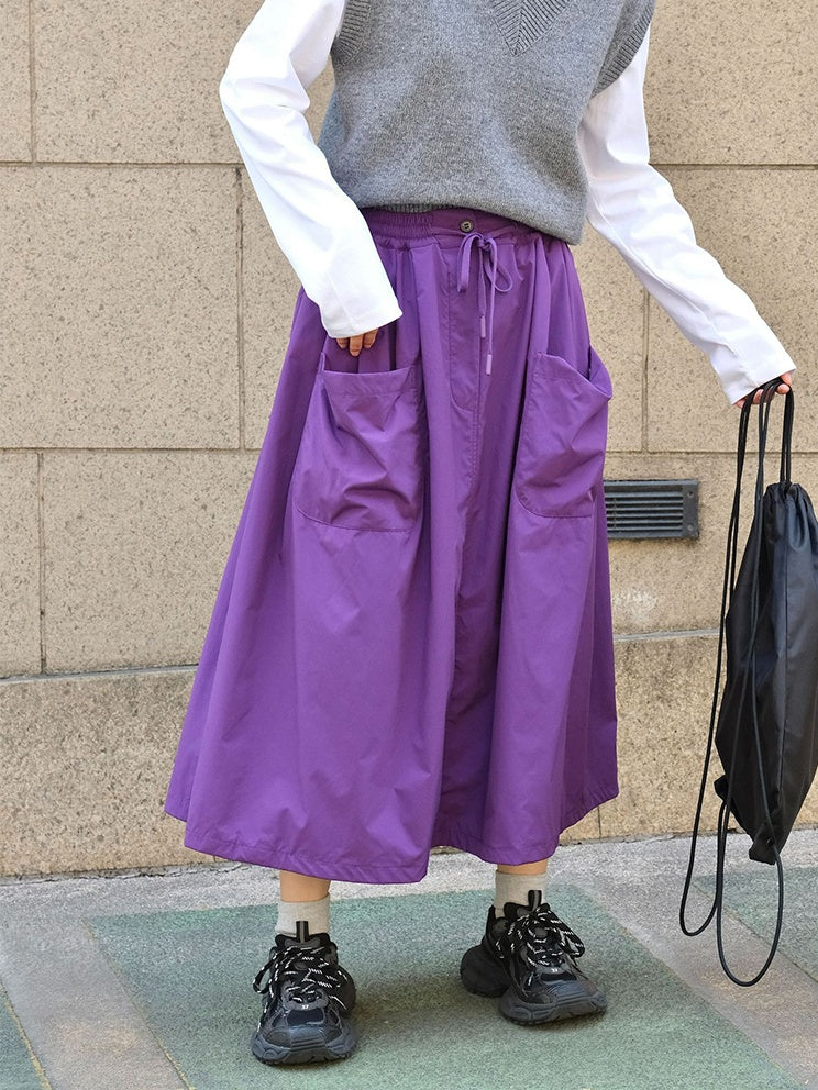 3D Pocket A-Line Long Skirt_BDHL6532