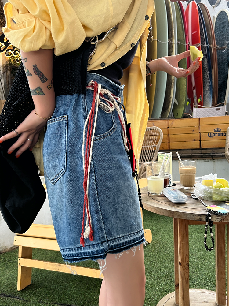 Wide Leg A-Line Denim Shorts_BDHL6002