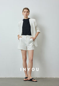 White Slim Collarless Jacket_BDHL6120