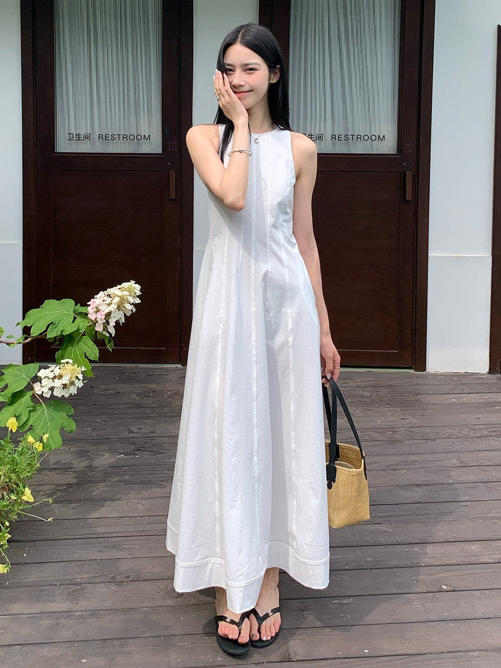 Tucks Long White Dress_BDHL7551