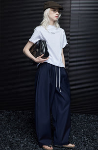 Navy Loose Casual Wide Pants_BDHL7044