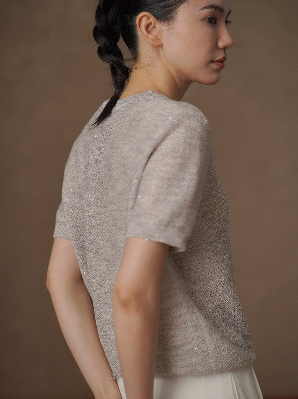 Sequin Knit Short Sleeve Top_BDHL8301