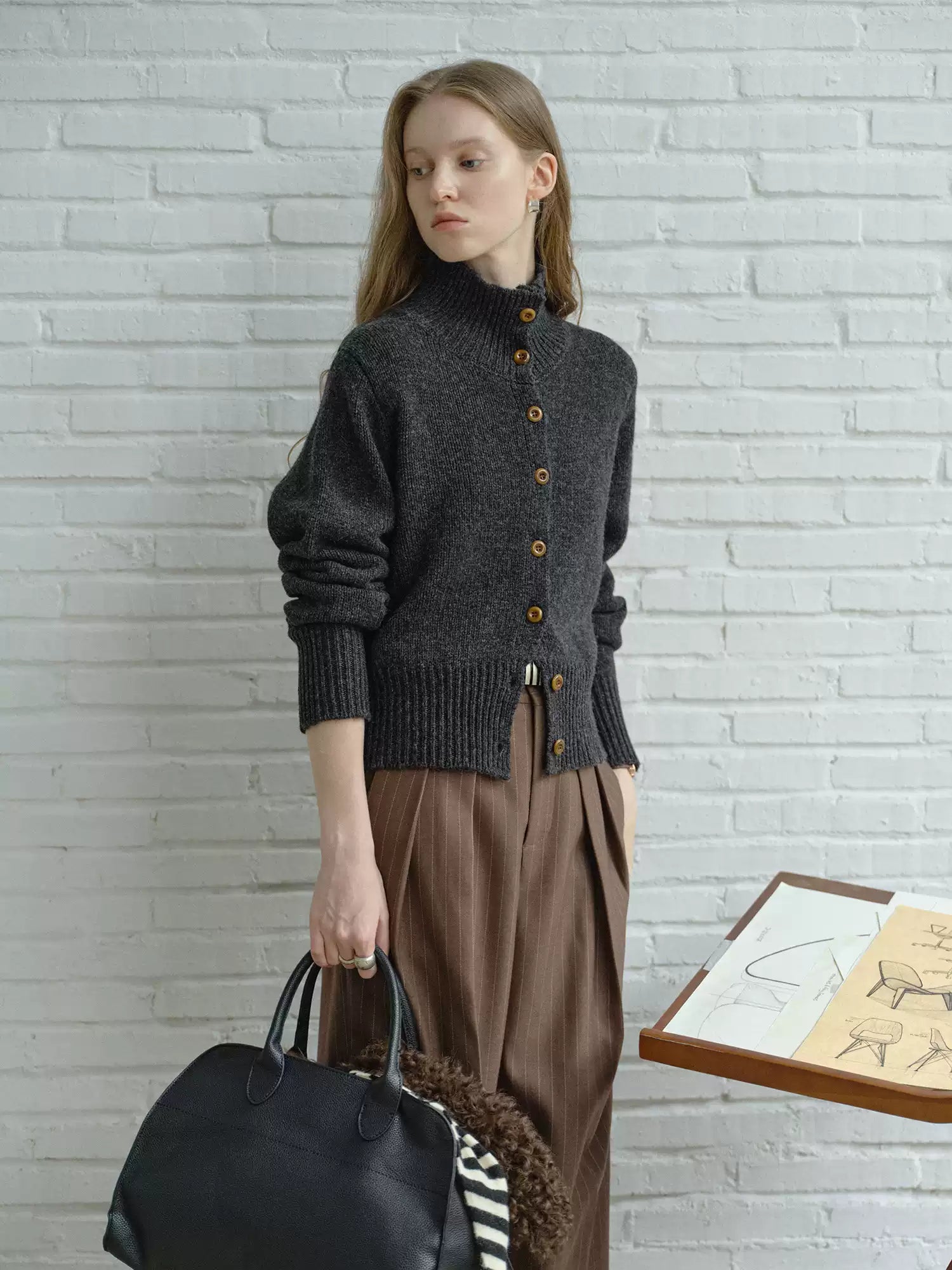 High-Neck Knitted Cardigan_BDHL8110