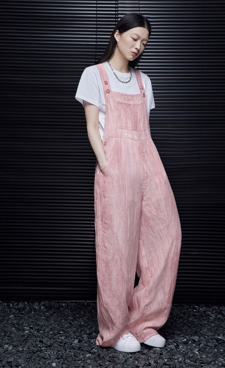 Retro Design Pink Thin Overalls_BDHL6025