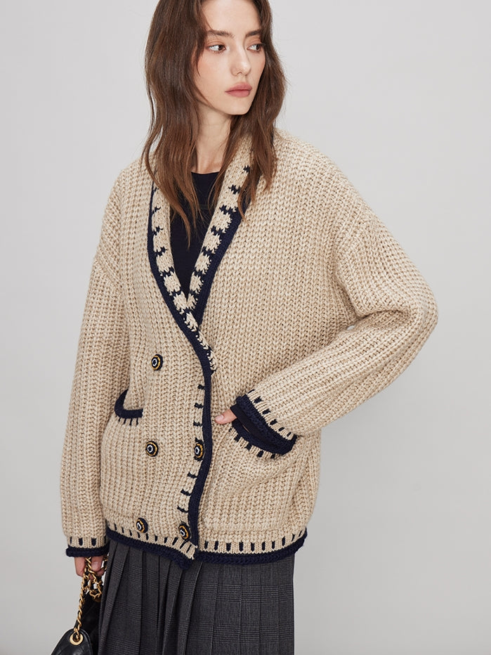 V-Neck Chunky Knit Cardigan_BDHL7989