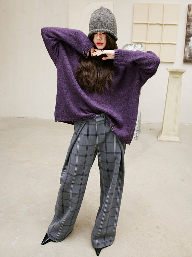 Relaxed Tucked Checkered Pants_BDHL6749