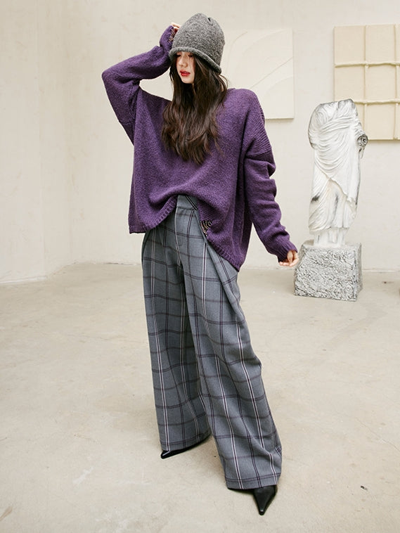 Relaxed Tucked Checkered Pants_BDHL6749