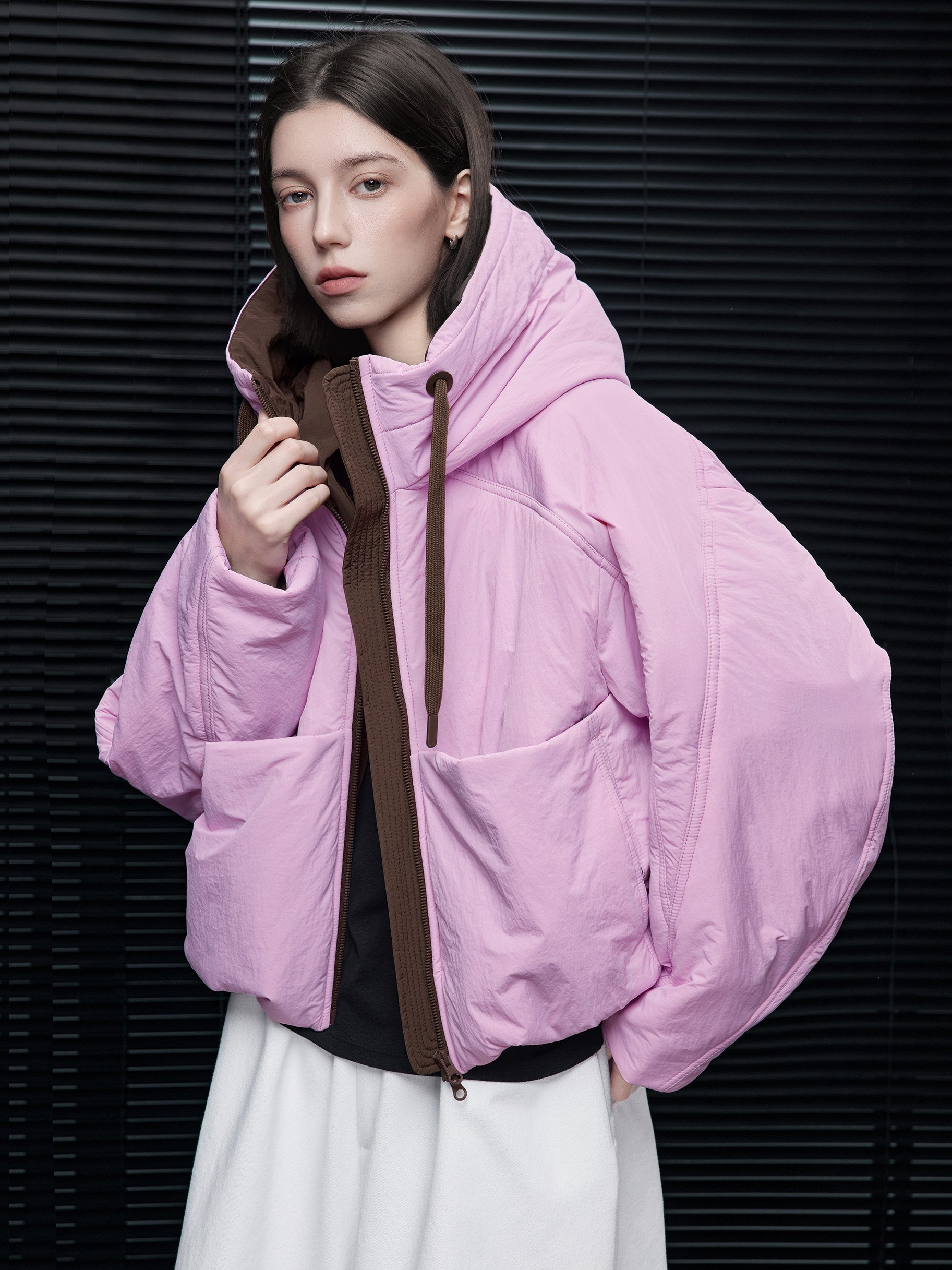 粉紅色撞色連帽夾克_BDHL8070