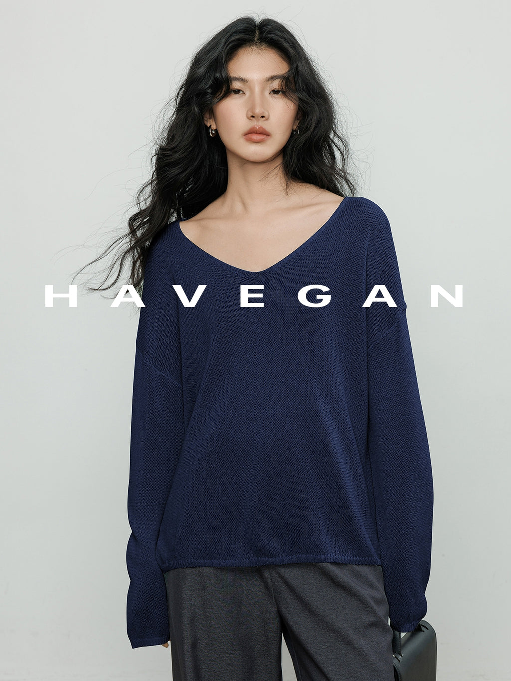 V-Neck Loose-Fitting Sheer Knit_BDHL7069