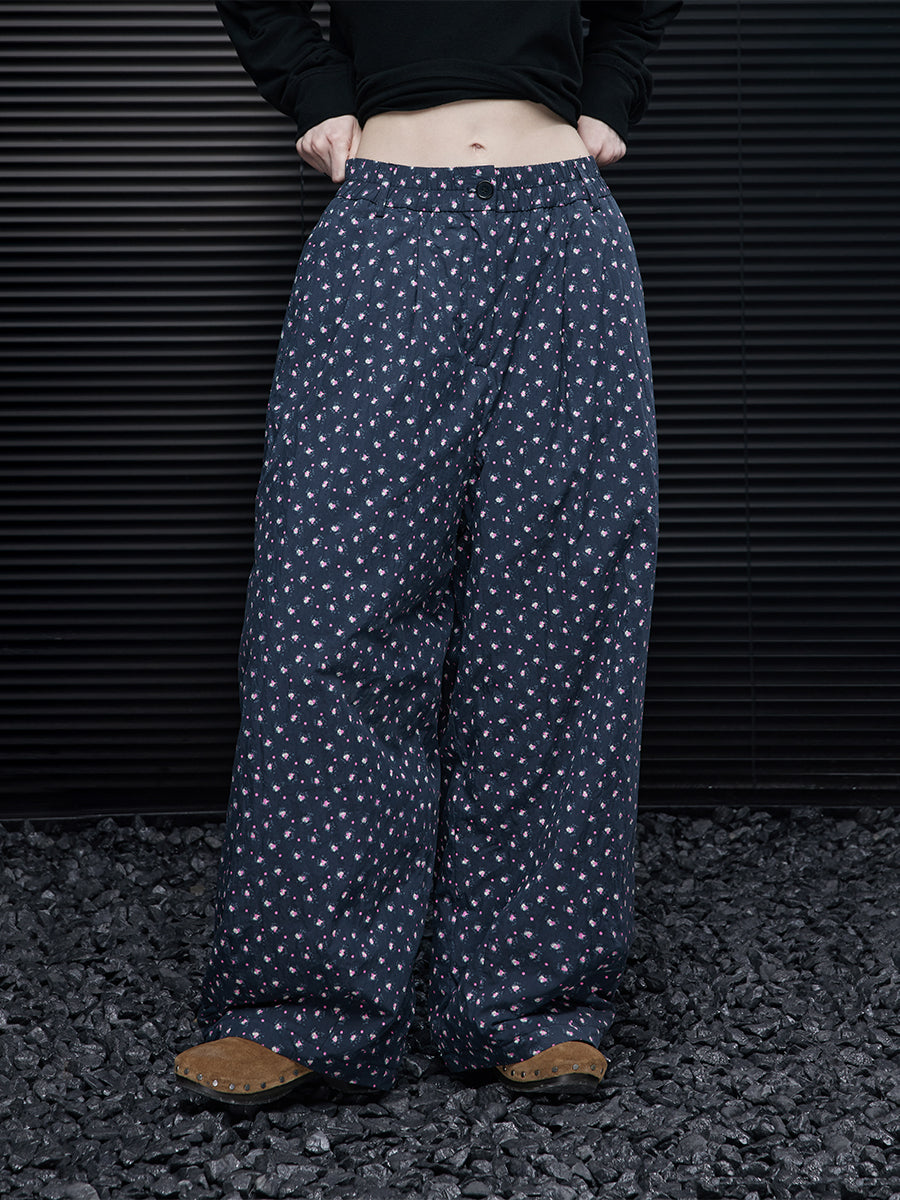Small Floral Pattern Navy Pants_BDHL7871