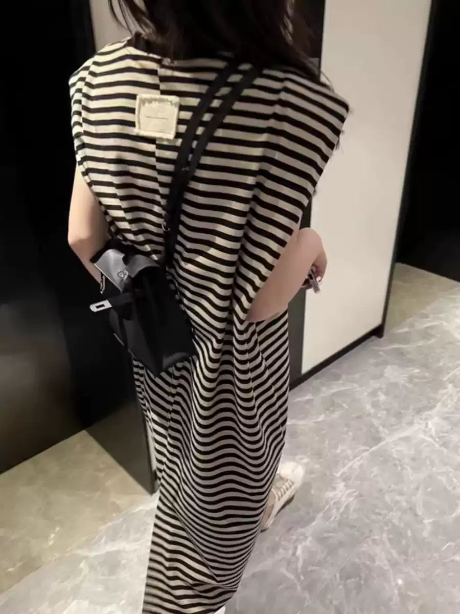 Border Sleeveless Straight Dress_BDHL7559