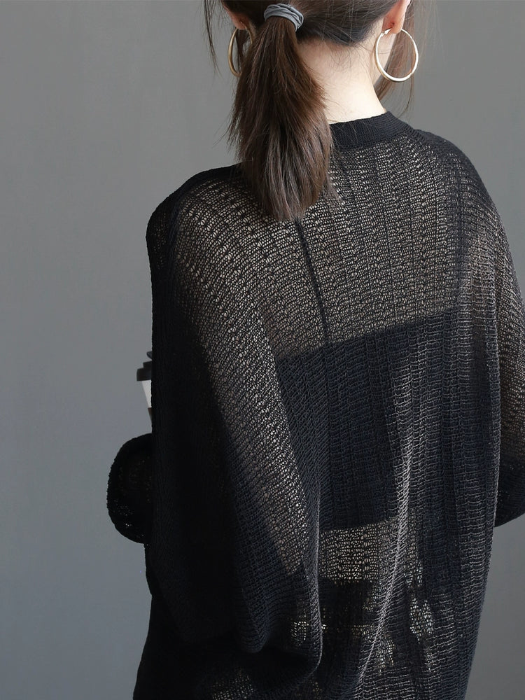 French V-Neck Linen-Blend Knit Cardigan_BDHL7291