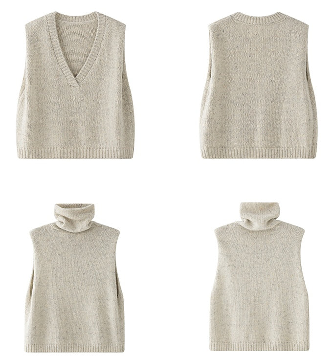 V-Neck or High-Neck Knitted Vest_BDHL6593