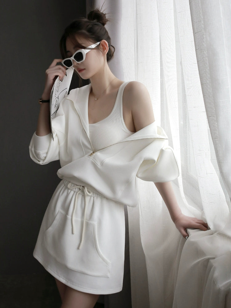 Hooded Sweatshirt Two Piece Tops or Skirt_BDHL7285
