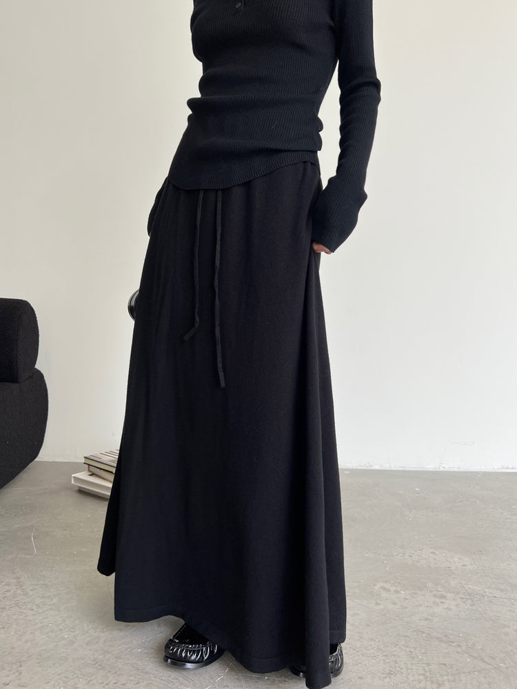 Knitted Draped Maxi-Length Skirt_BDHL6549