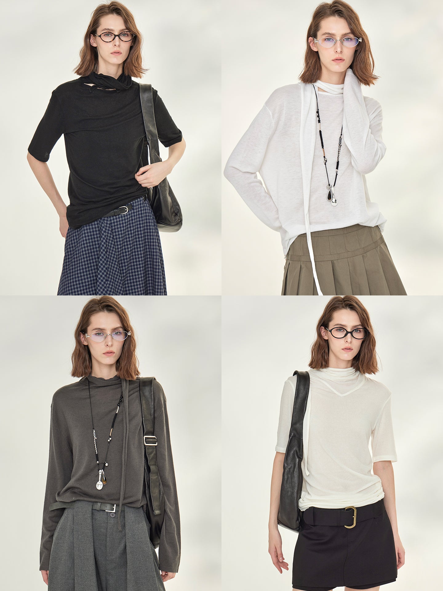 Ribbon-Tie Short-Sleeved Or Long-Sleeved Tops_BDHL7790