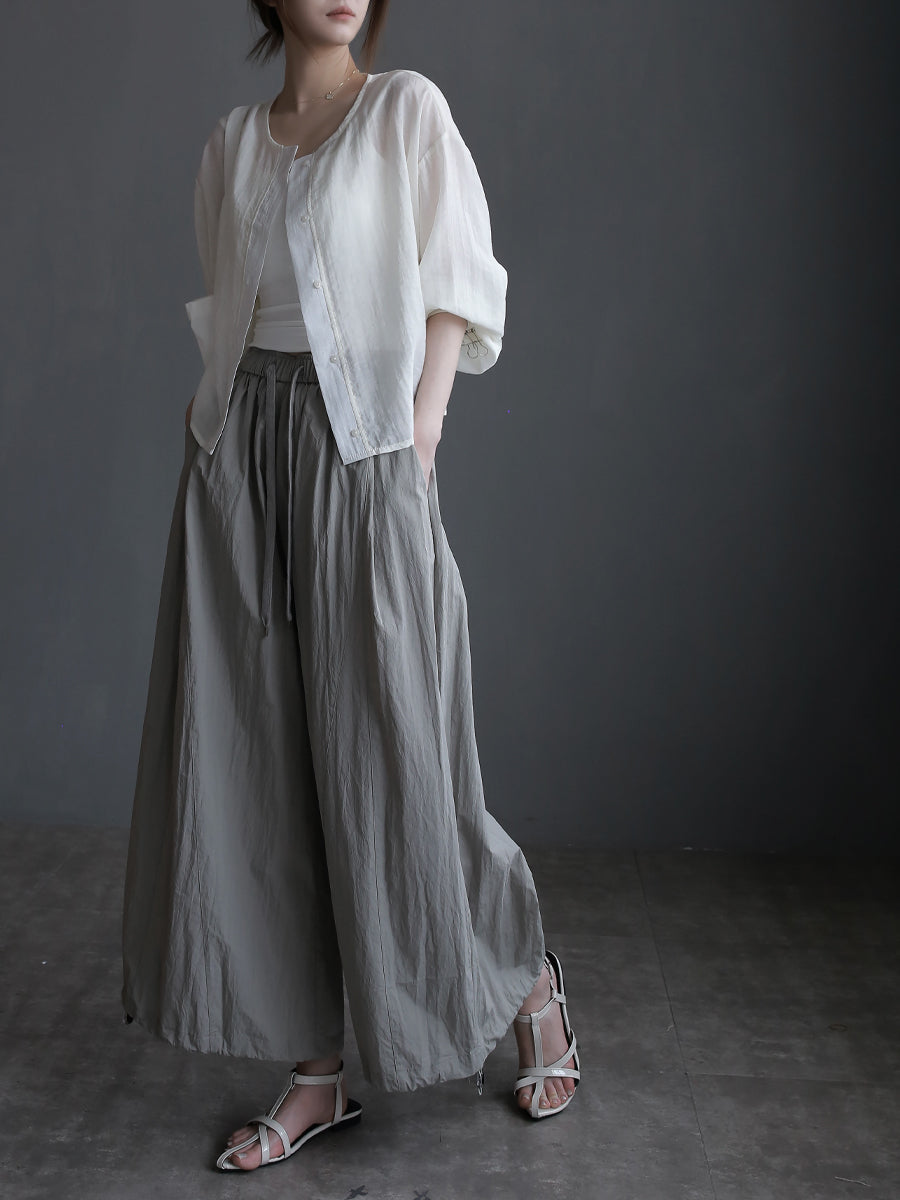 Thin Drawstring Wide Pants_BDHL7580