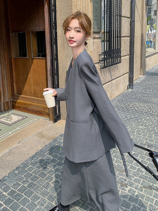 No Collar Jacket And Dress Suit Set_BDHL7562