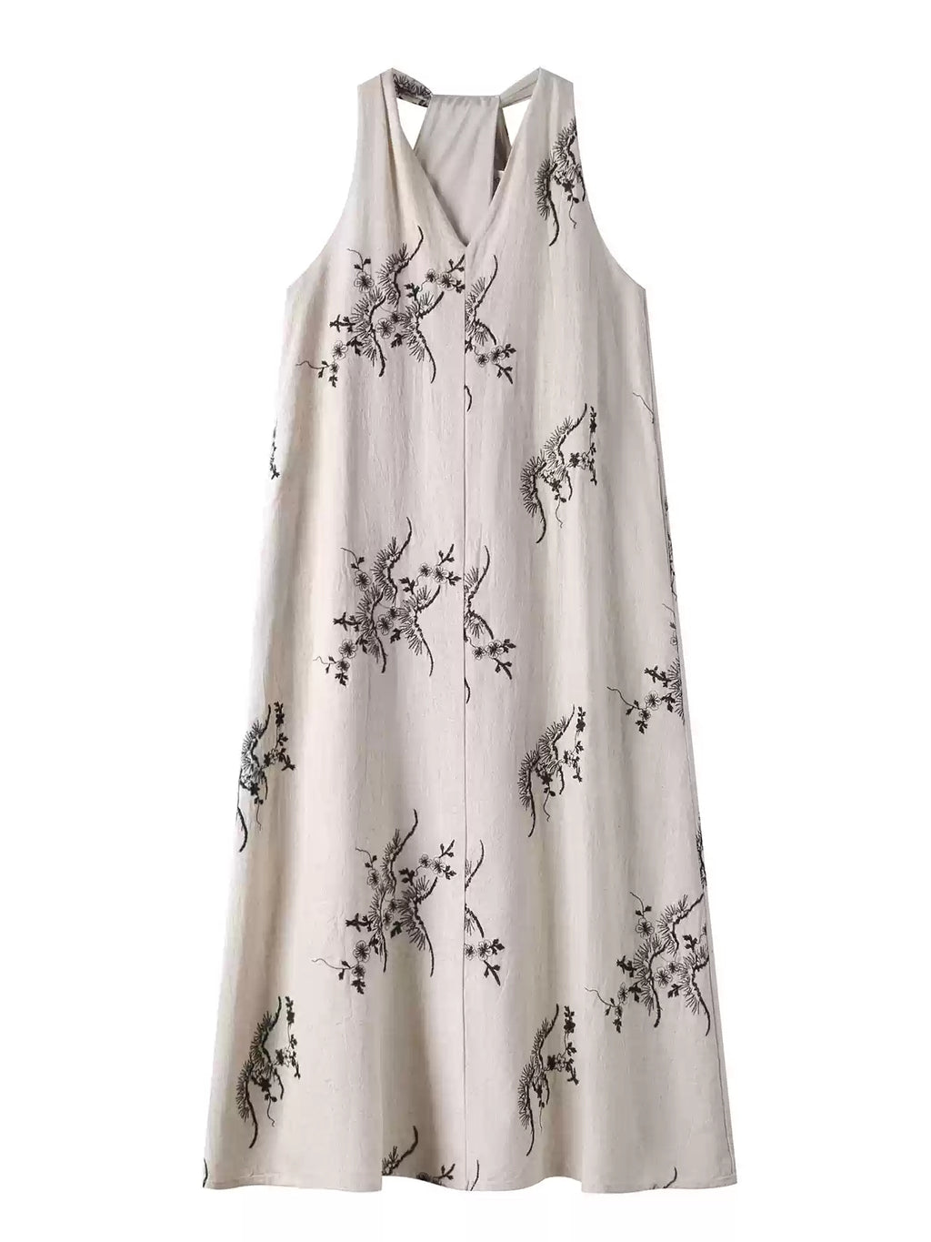 Embroidered V-Neck Sleeveless Dress_BDHL7236