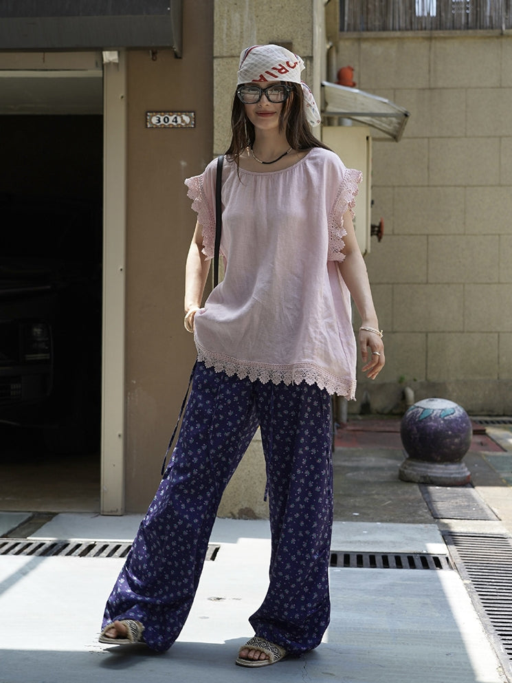 Lace Loose-Fitting Silhouette Tops_BDHL7530