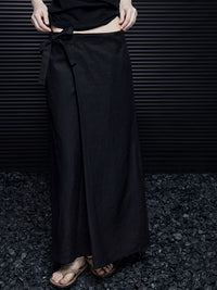 Black Waist Bow Long Skirt_BDHL7029