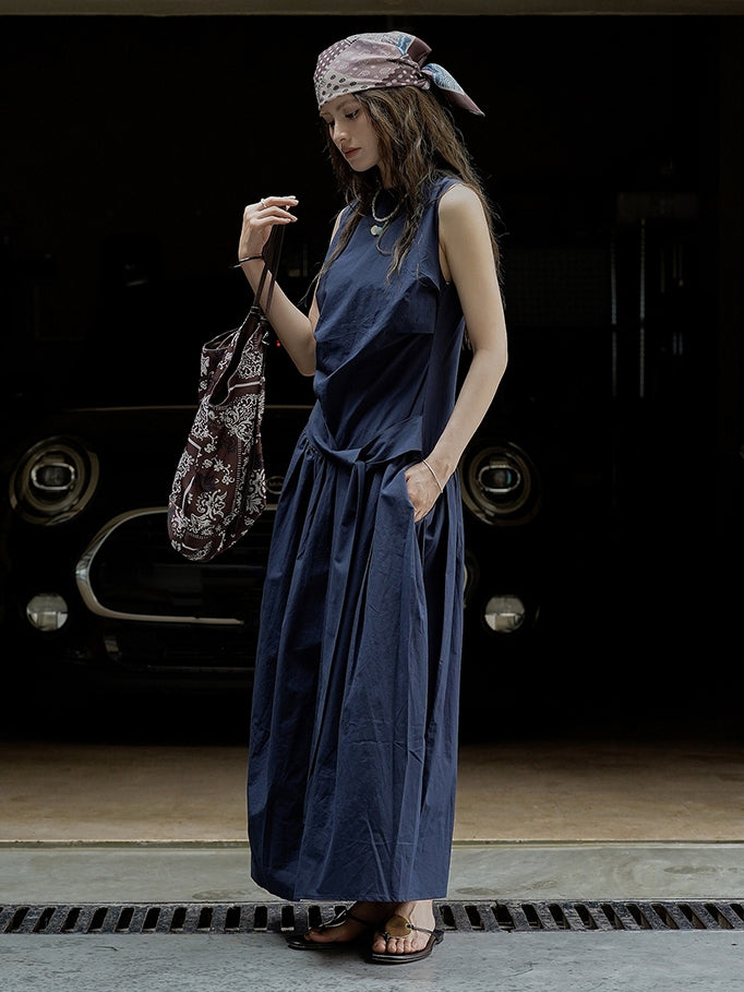 Pleated Strap Sleeveless Dress_BDHL7532