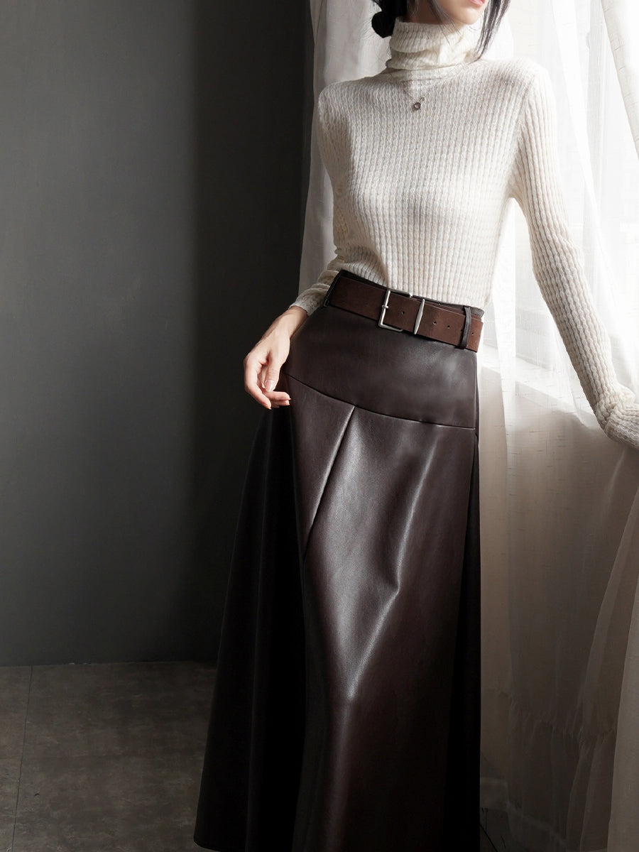 Turtleneck Or High-Neck Waffle Knit Tops_BDHL7930