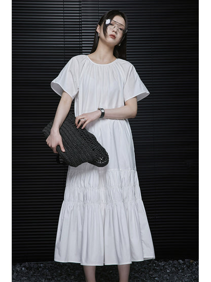Oversized Shirring White Dress_BDHL5903