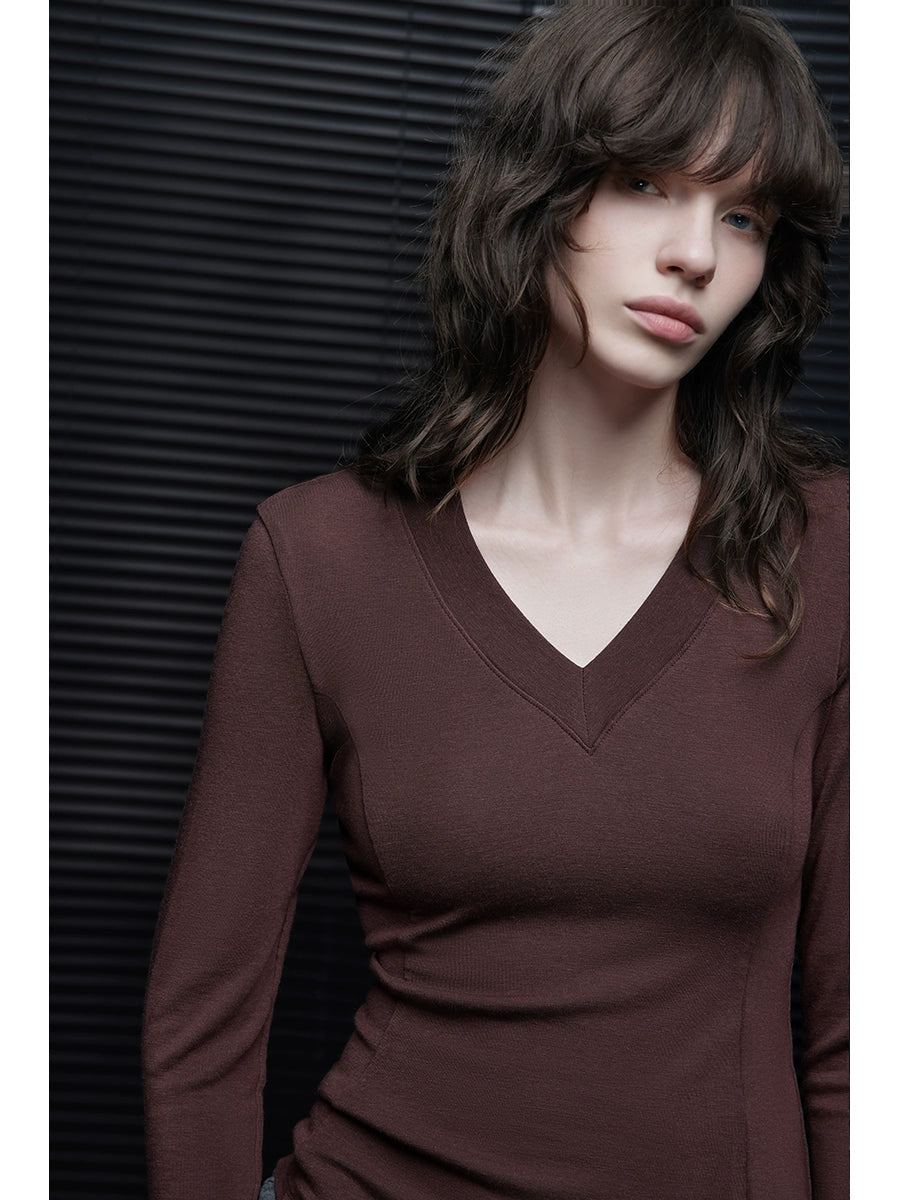 Slim Fit V-Neck Long Sleeve Top_BDHL7646