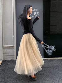 Beige Fairy A-Line Tulle Skirt_BDHL6998