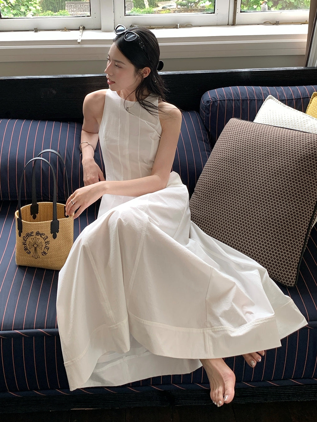 Tucks Long White Dress_BDHL7551