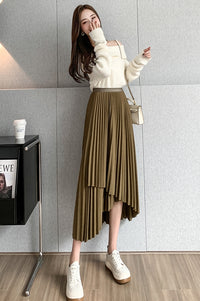 Irregular A-Line Pleated Skirt_BDHL7219