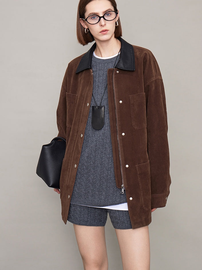 Contrast Collar Suede Jacket_BDHL6604