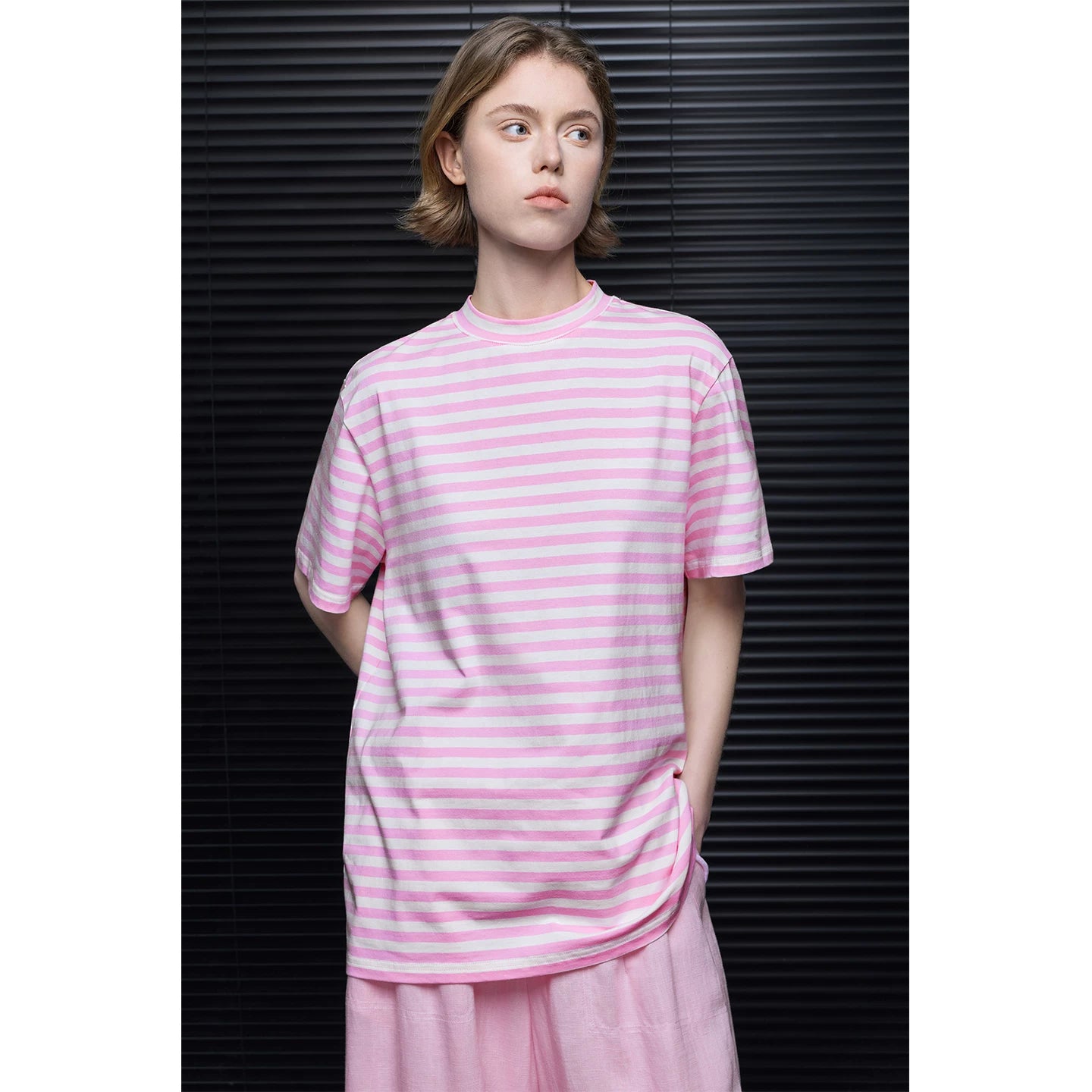 Pink Stripe Round-Neck T-Shirt_BDHL8276