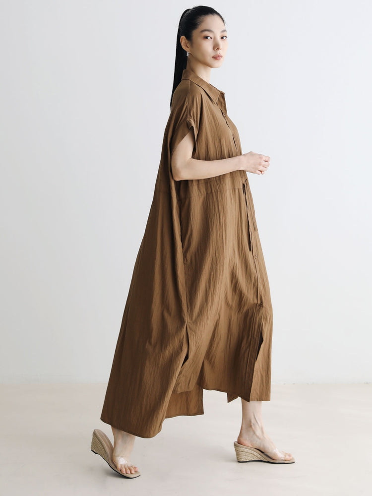 Loose-Fitting Waist Tie Slit Dress_BDHL7248