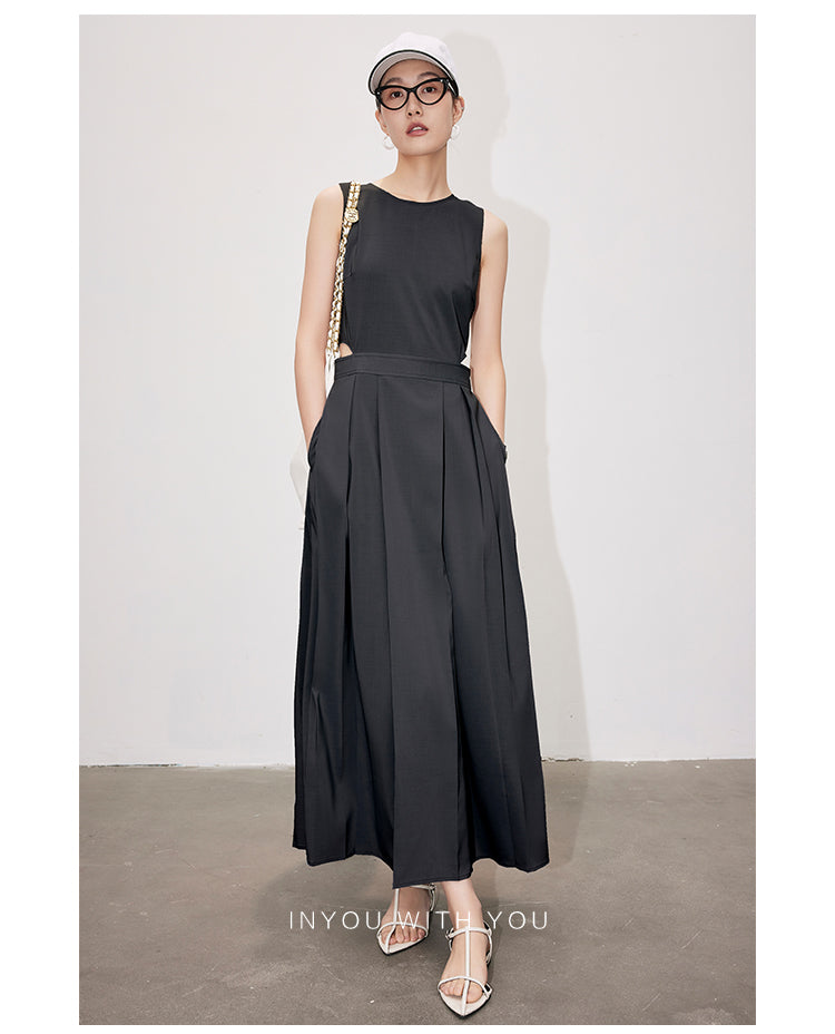 Waist Cutout Sleeveless Pleated Dress_BDHL4722