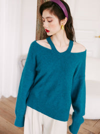 V-Neck Cut-Out Off-Shoulder Knit_BDHL6846