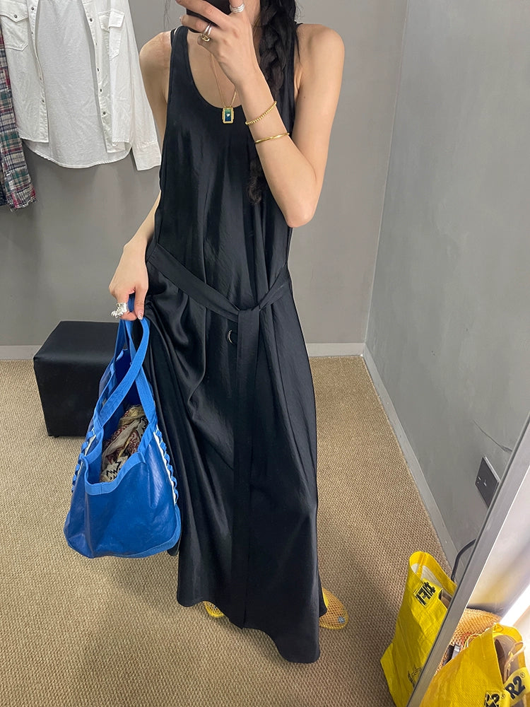 Waist Belt Sleeveless Dress_BDHL7656