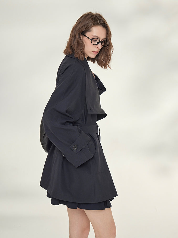 Tide Drawstring Short Trench Coat_BDHL7735