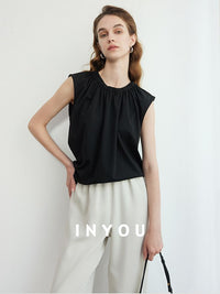 Press Pleated Sleeveless Tops_BDHL6144